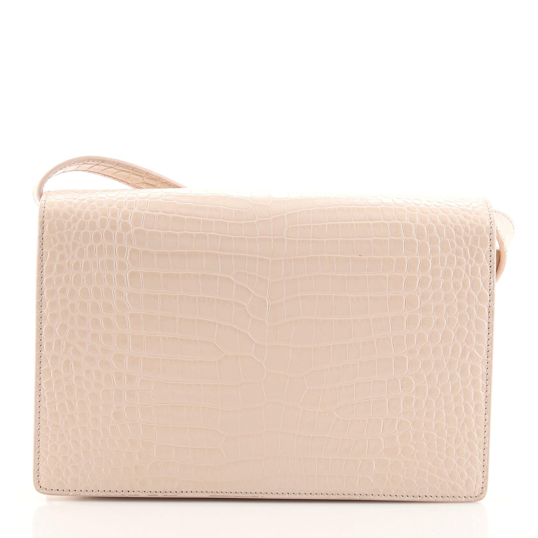 Saint Laurent Bellechasse Umhängetasche aus Leder mit Krokodilprägung Medium (Beige)