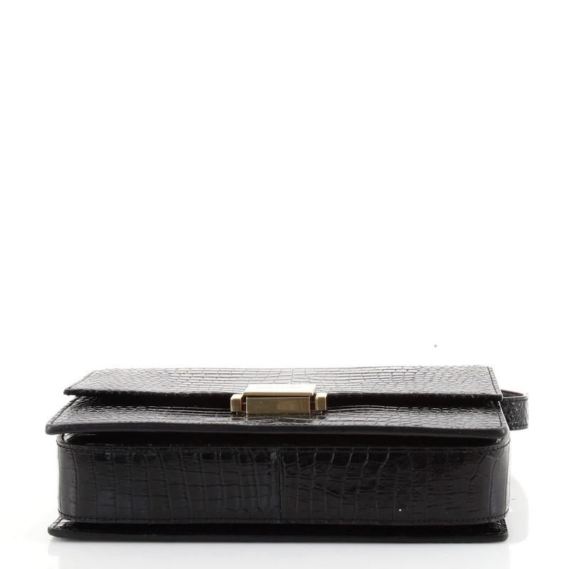 Black Saint Laurent Bellechasse Shoulder Bag Crocodile Embossed Leather Medium