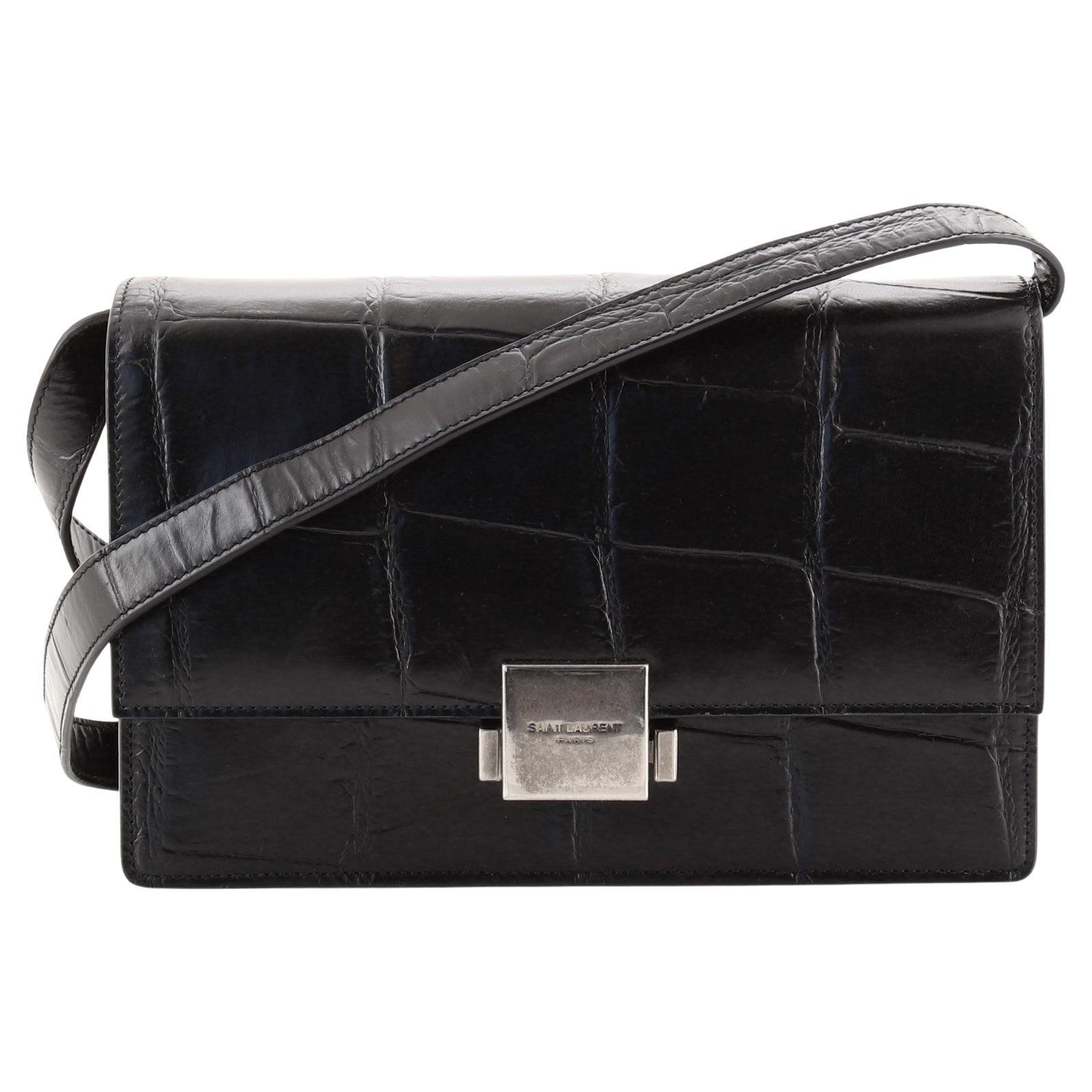 Saint Laurent Bellechasse Shoulder Bag Crocodile Embossed Leather Medium