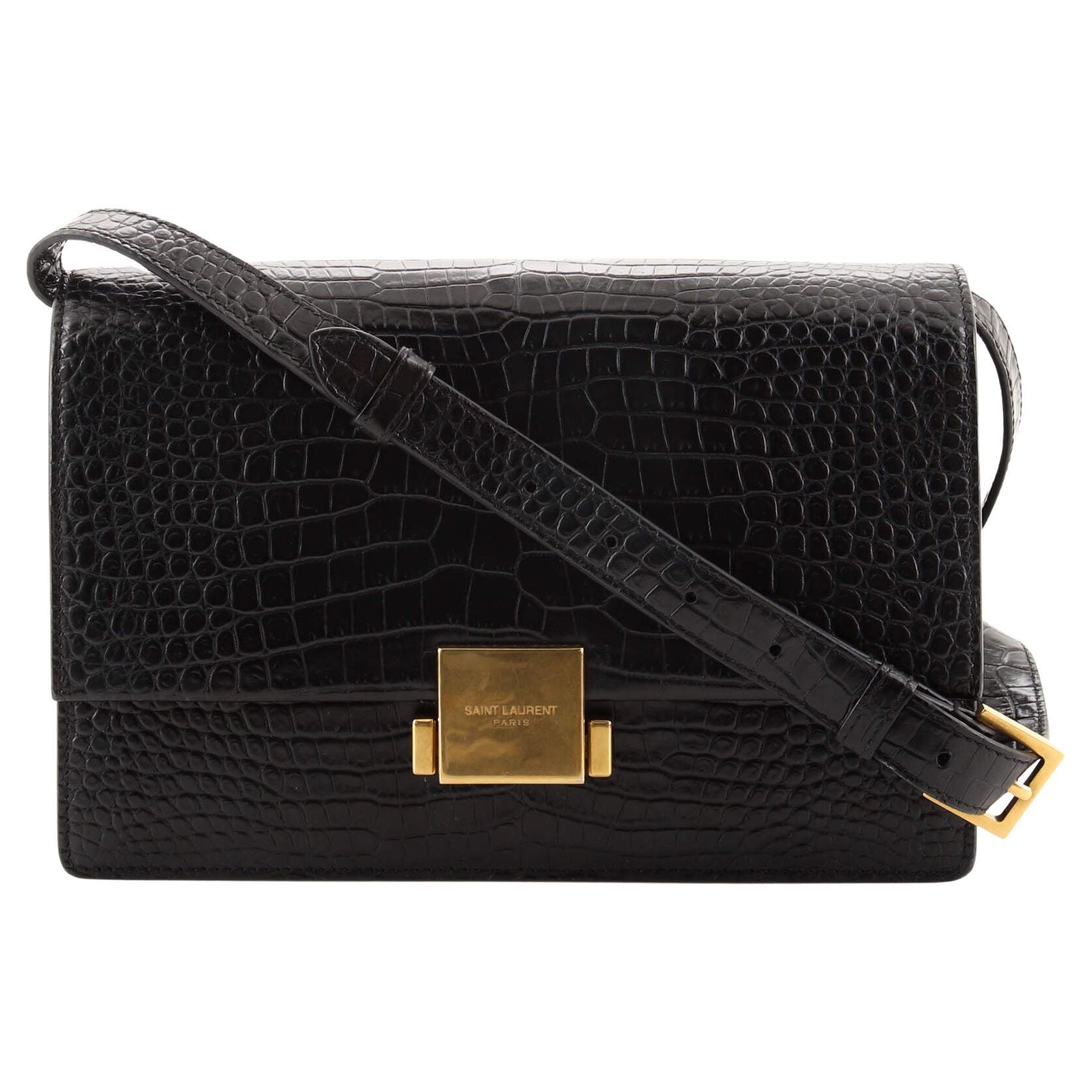 Saint Laurent Bellechasse Shoulder Bag Crocodile Embossed Leather