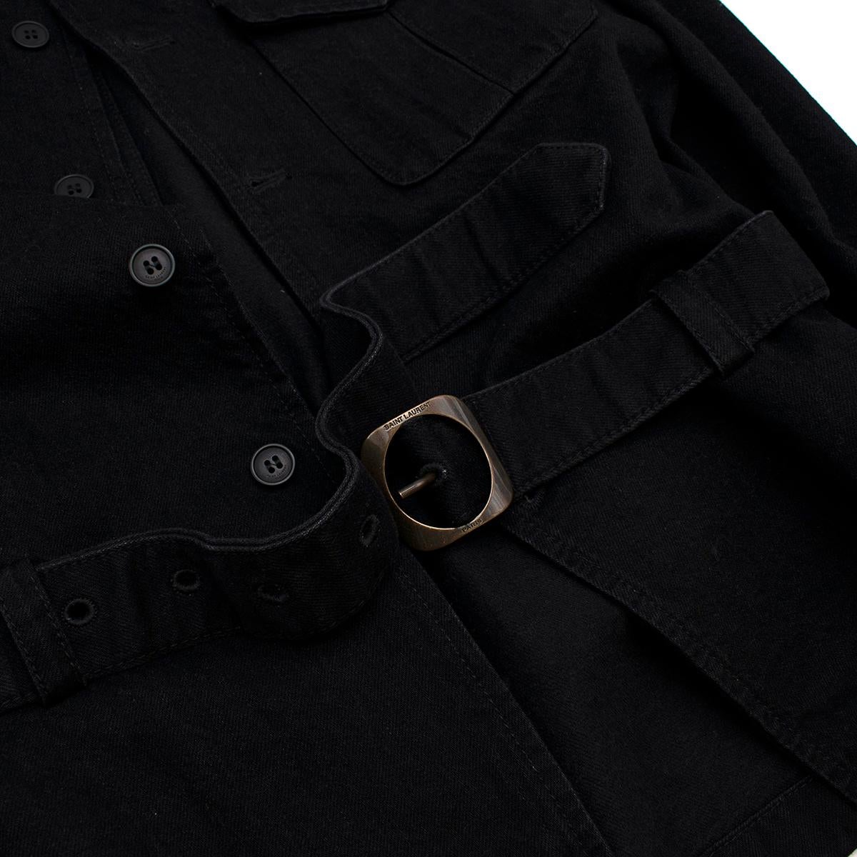 Saint Laurent Belted Black Denim Jacket - Us Size 6  For Sale 1
