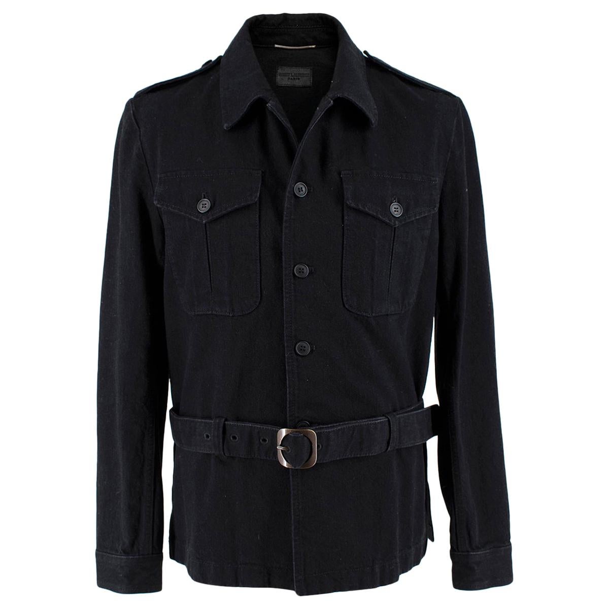 Saint Laurent Belted Black Denim Jacket - Us Size 6  For Sale