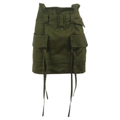 Saint Laurent Gabardine-Minirock aus Baumwolle und Ramie-Mischung mit Gürtel FR 36 UK 8