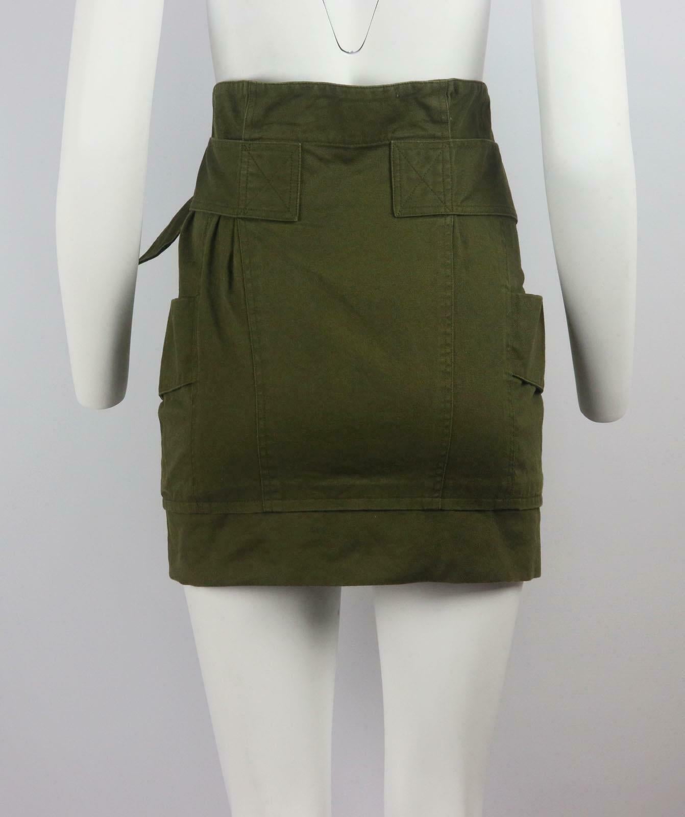 Saint Laurent Belted Cotton & Ramie Blend Gabardine Mini Skirt In Excellent Condition In London, GB