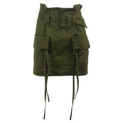 Saint Laurent Belted Cotton & Ramie Blend Gabardine Mini Skirt