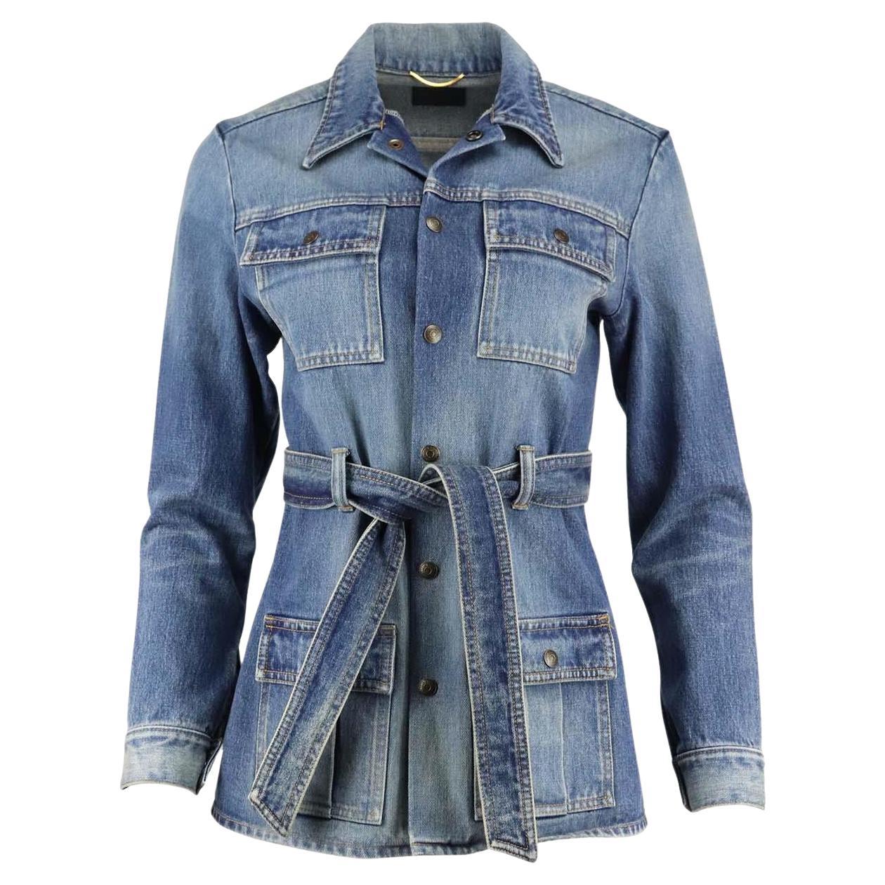 Womens Clothing Jackets Jean and denim jackets Saint Laurent Belted Denim Jacket in Blue 