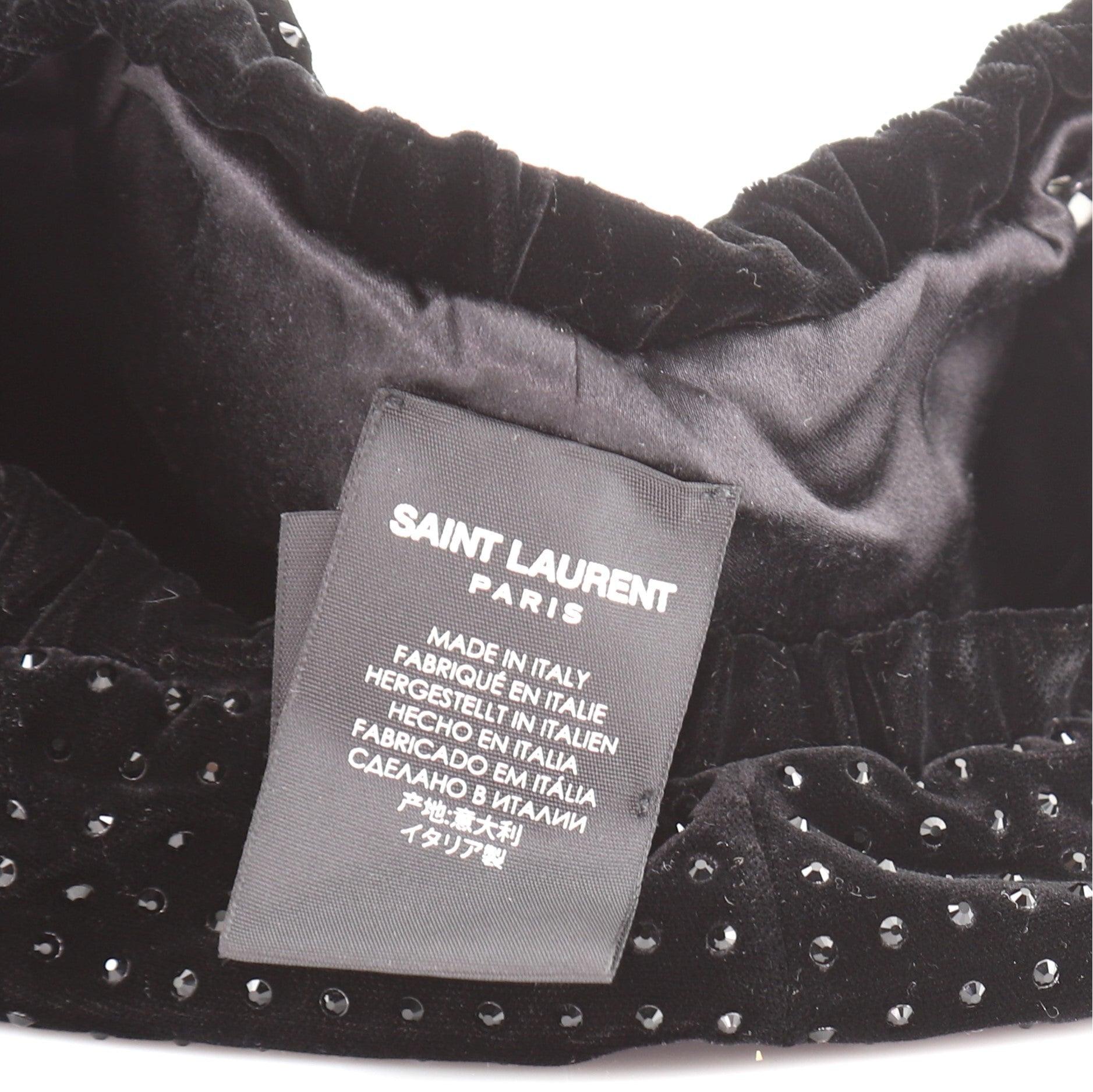 Saint Laurent Beret Crystal Embellished Velvet Black   1