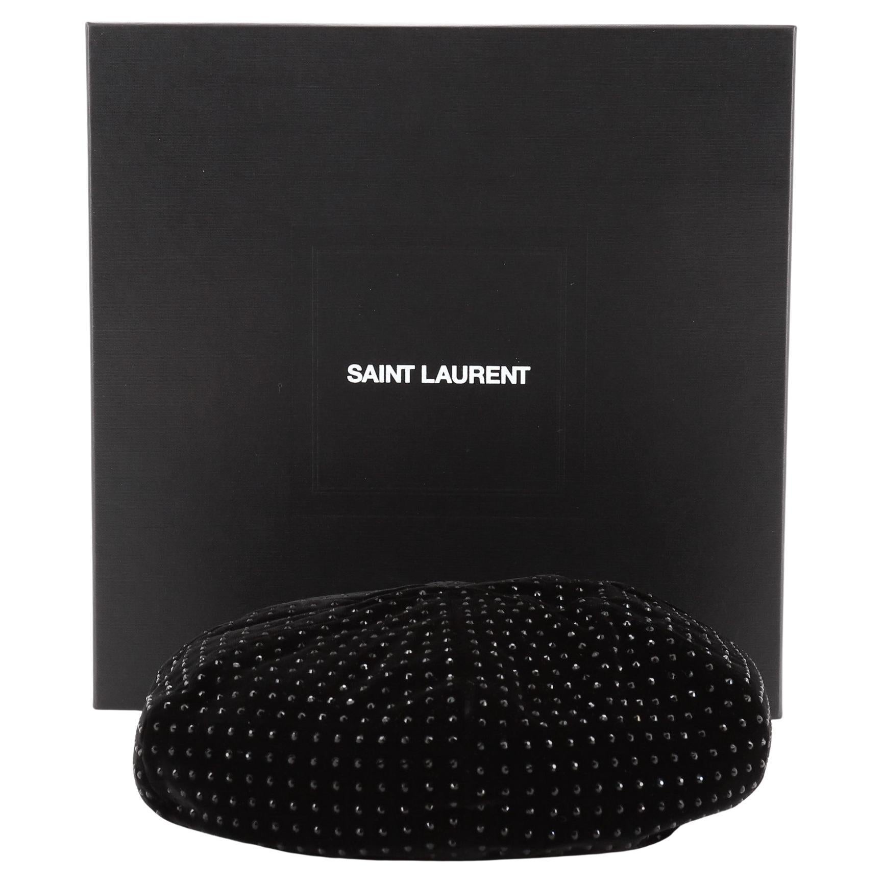 Saint Laurent Beret Crystal Embellished Velvet Black  