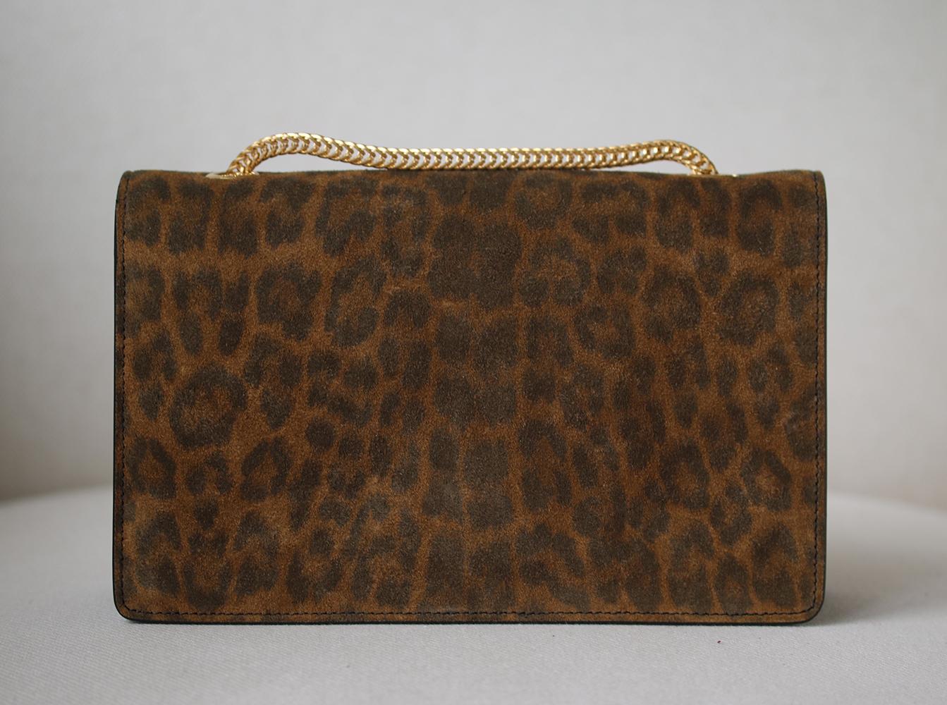 Brown Saint Laurent Betty Leopard-Print Chain Shoulder Bag