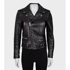 Saint Laurent Bird-Print Black Leather Jacket - Size FR40