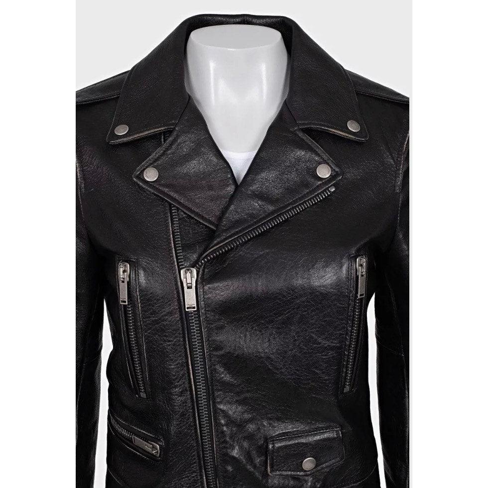 Saint Laurent - Giacca in pelle nera con stampa di uccelli - Taglia FR40 In condizioni ottime in vendita a Krakow, PL