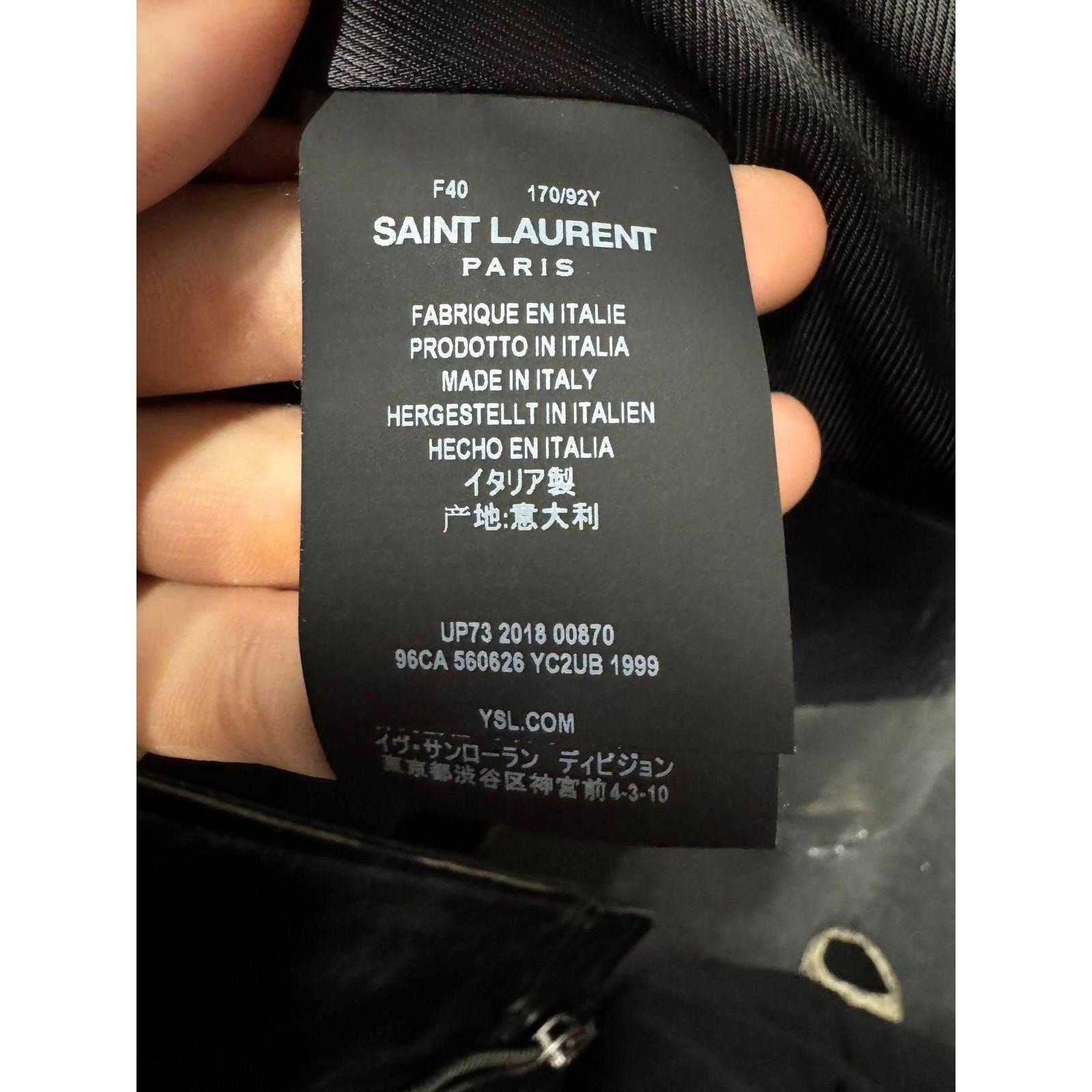 Donna Saint Laurent - Giacca in pelle nera con stampa di uccelli - Taglia FR40 in vendita