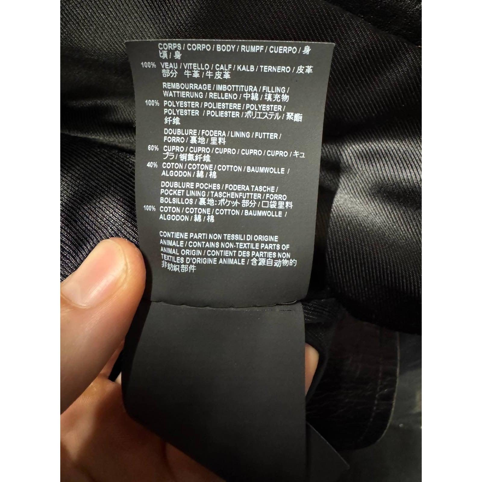 Saint Laurent - Giacca in pelle nera con stampa di uccelli - Taglia FR40 in vendita 1