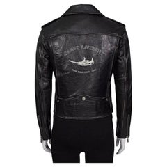 Saint Laurent - Giacca in pelle nera con stampa di uccelli - Taglia FR40