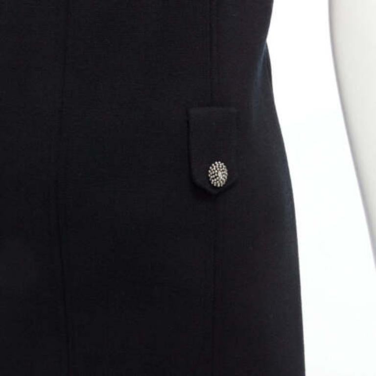 SAINT LAURENT black 100% wool diamante collar silk lined shift dress FR36 S 3