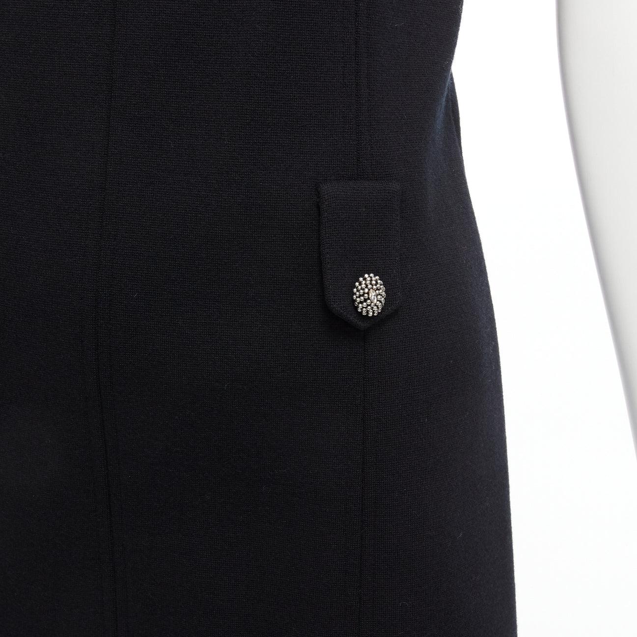 SAINT LAURENT black 100% wool diamante collar silk lined shift dress FR36 S For Sale 4