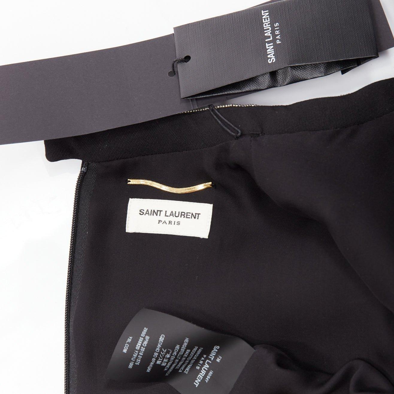 SAINT LAURENT black 100% wool diamante collar silk lined shift dress FR36 S For Sale 5