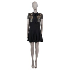 SAINT LAURENT black 2013 LEATHER TRIM LACE PANEL Dress 38 S