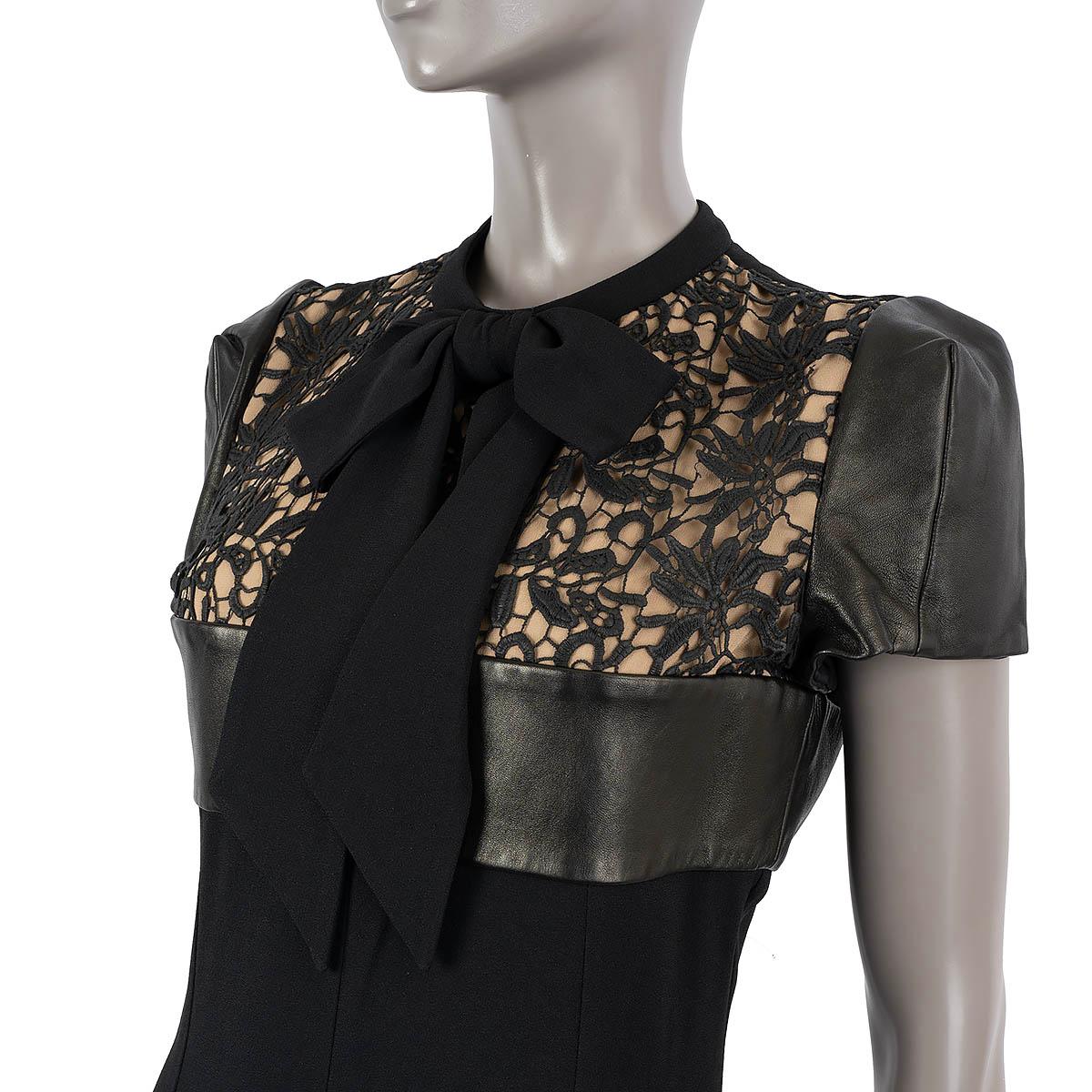 SAINT LAURENT black 2013 LEATHER TRIM LACE PANEL Dress 38 S For Sale 1