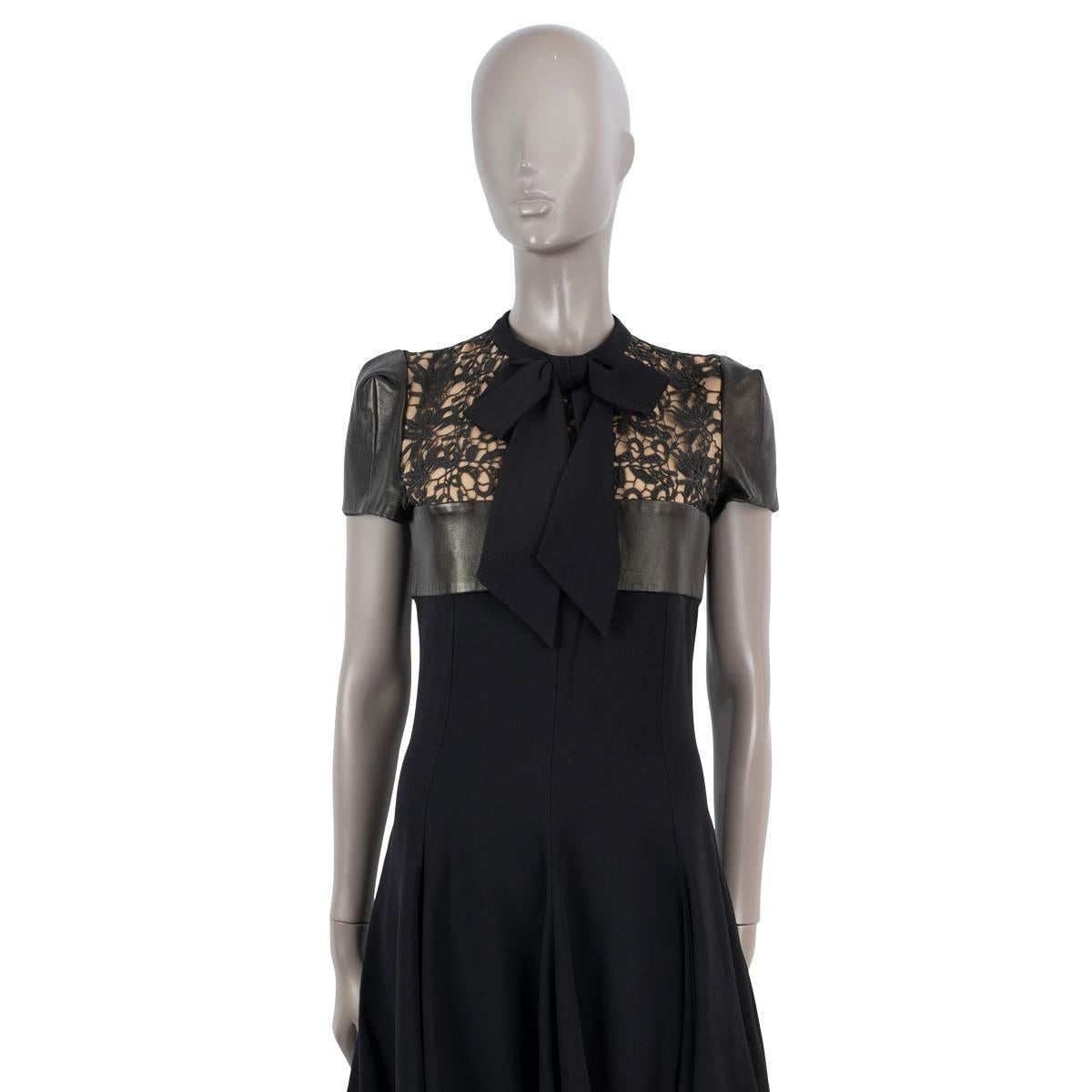 SAINT LAURENT black 2013 LEATHER TRIM LACE PANEL Dress 38 S For Sale