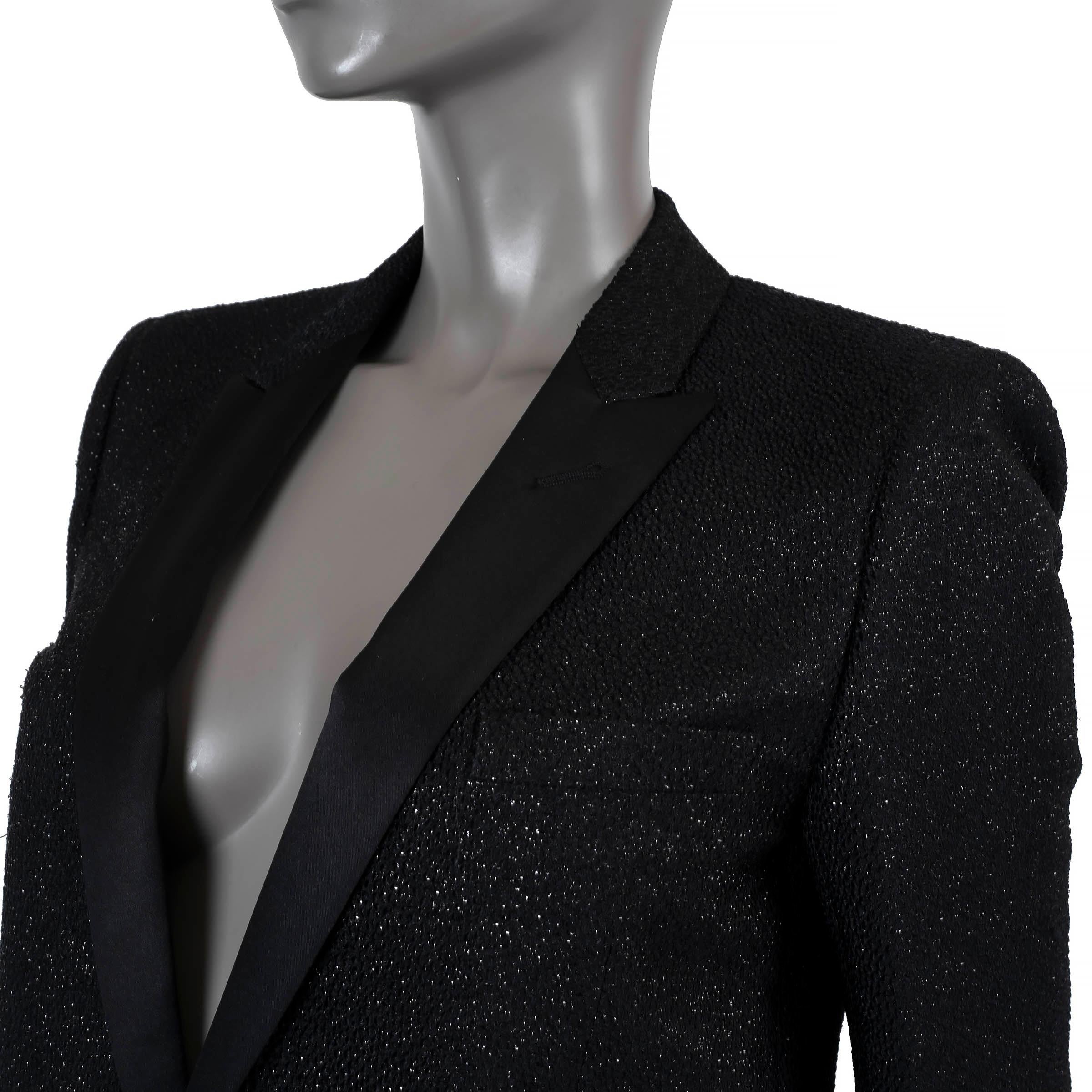 Donna Saint Laurent nero 2013 METALLIC TEXTURED TUXEDO Giacca Blazer 40 M. in vendita