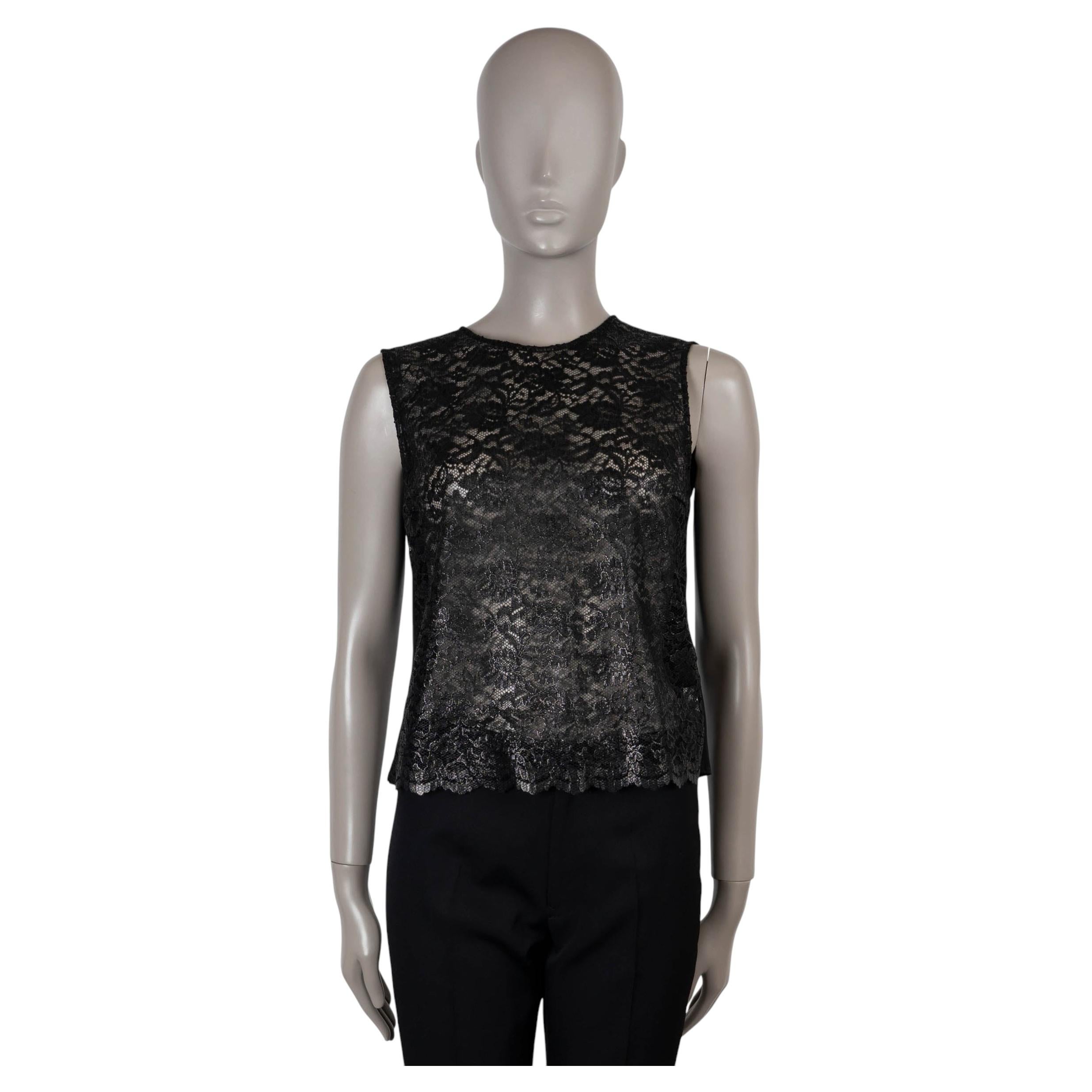 SAINT LAURENT black 2016 FLORAL LACE SLEEVELESS Blouse Shirt 40 M For Sale