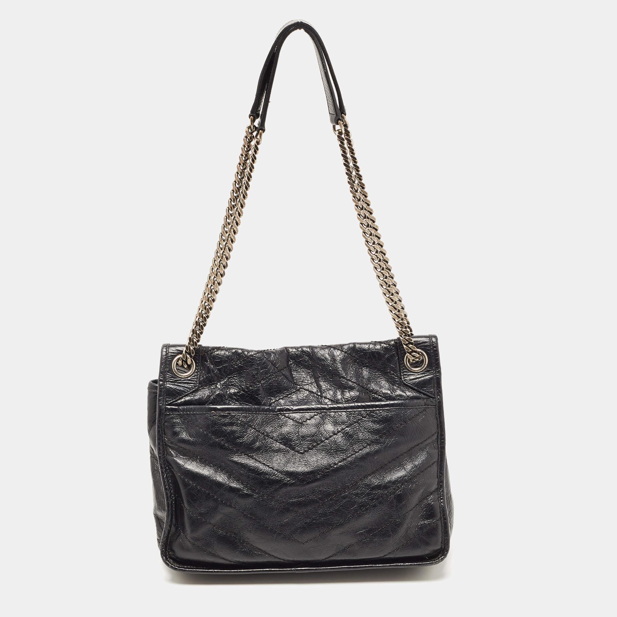 Saint Laurent Black Aged Leather Medium Niki Shoulder Bag 6
