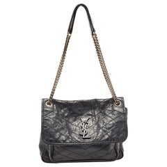 Saint Laurent Black Aged Leather Medium Niki Shoulder Bag