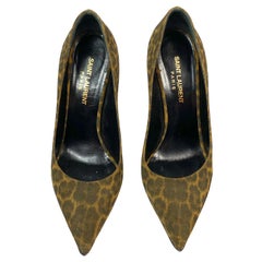 Saint Laurent Black and Brown Suede Leopard Pump Heels Size 38