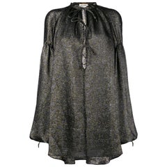 Saint Laurent Blusa oversize Poeta en mezcla de seda negra y dorada Talla 36