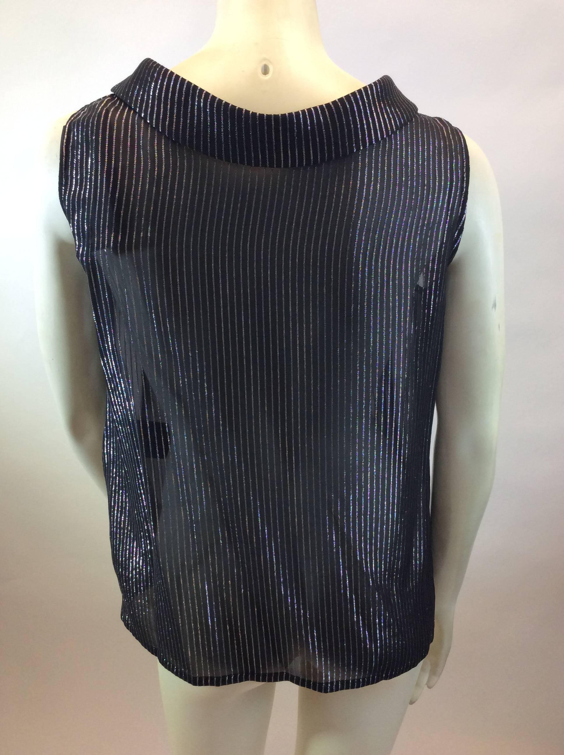 Saint Laurent Black and Silver Silk Blouse NWT In New Condition For Sale In Narberth, PA