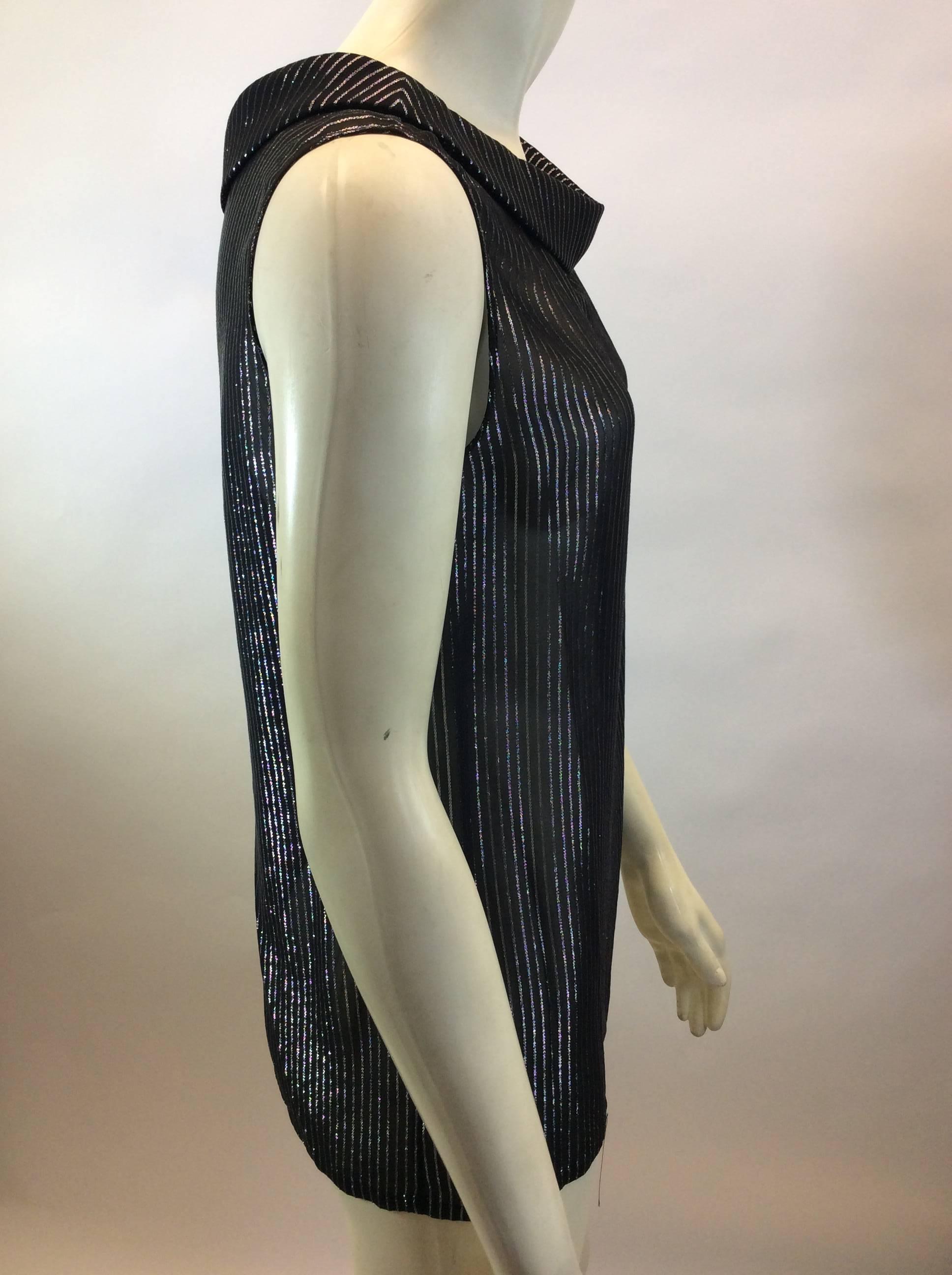 Women's Saint Laurent Black and Silver Silk Blouse NWT For Sale