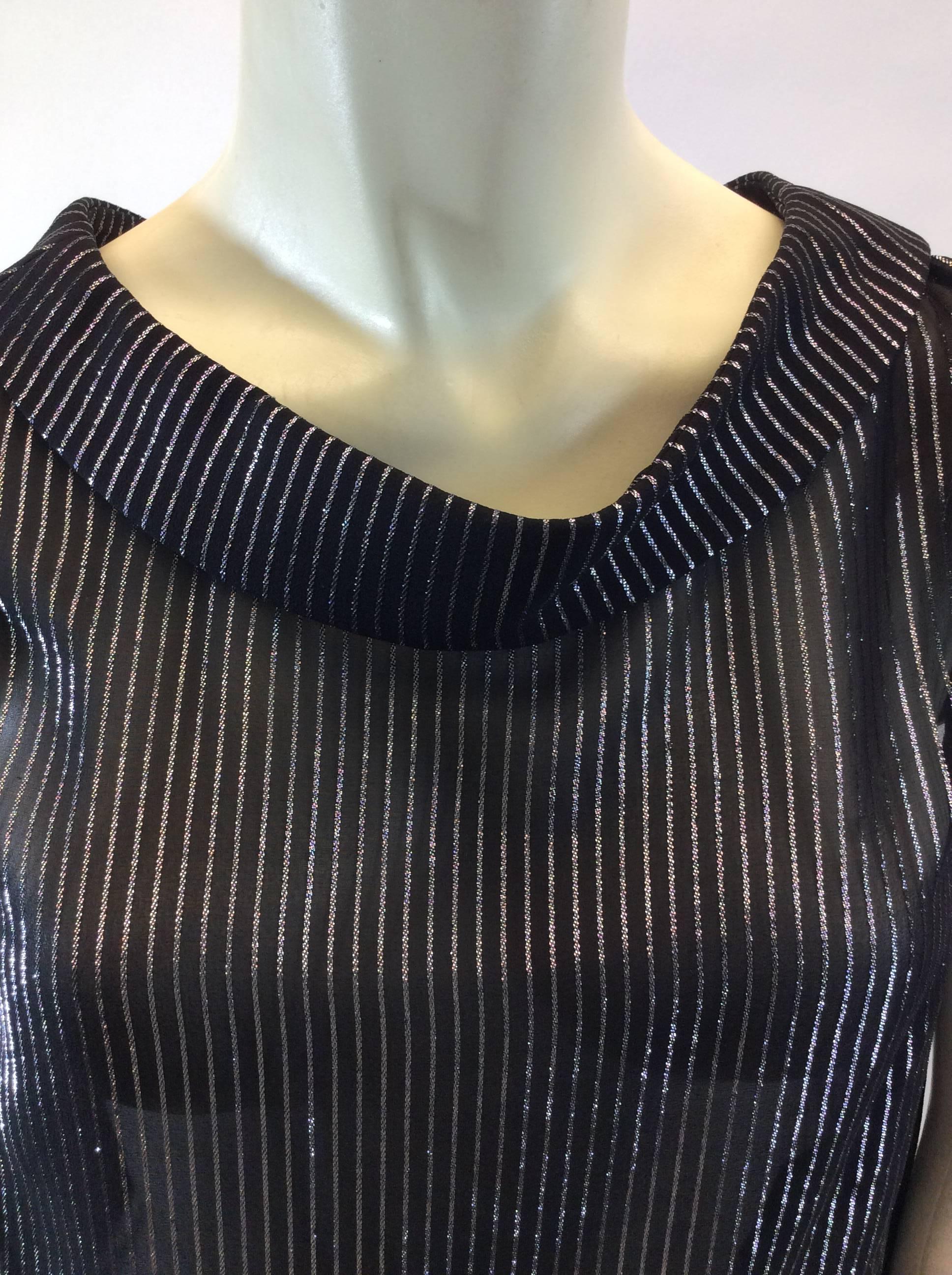 Saint Laurent Black and Silver Silk Blouse NWT For Sale 1