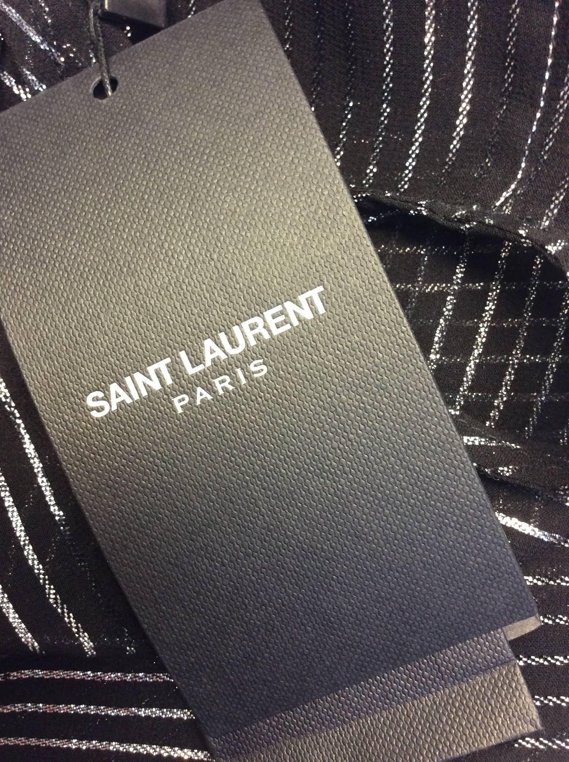 Saint Laurent Black and Silver Silk Blouse NWT For Sale 3