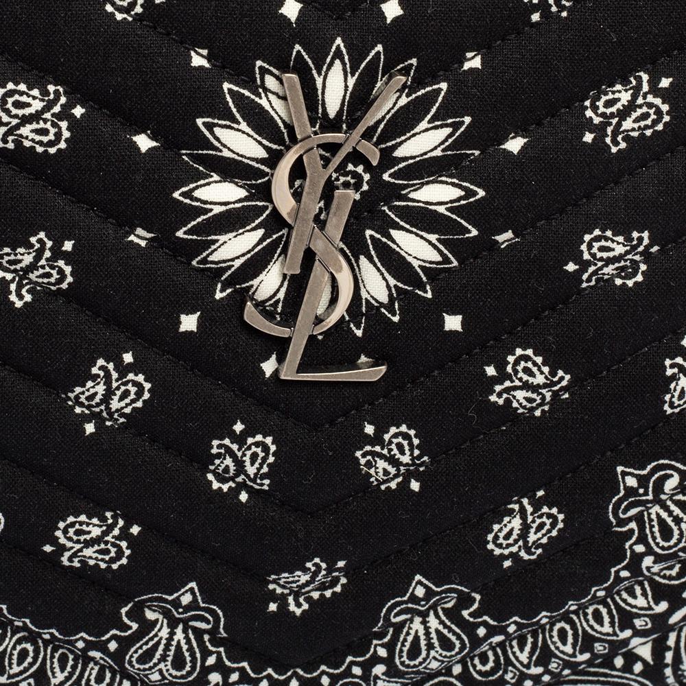 Saint Laurent Black Bandana Print Fabric Monogram Wristlet Pouch 5