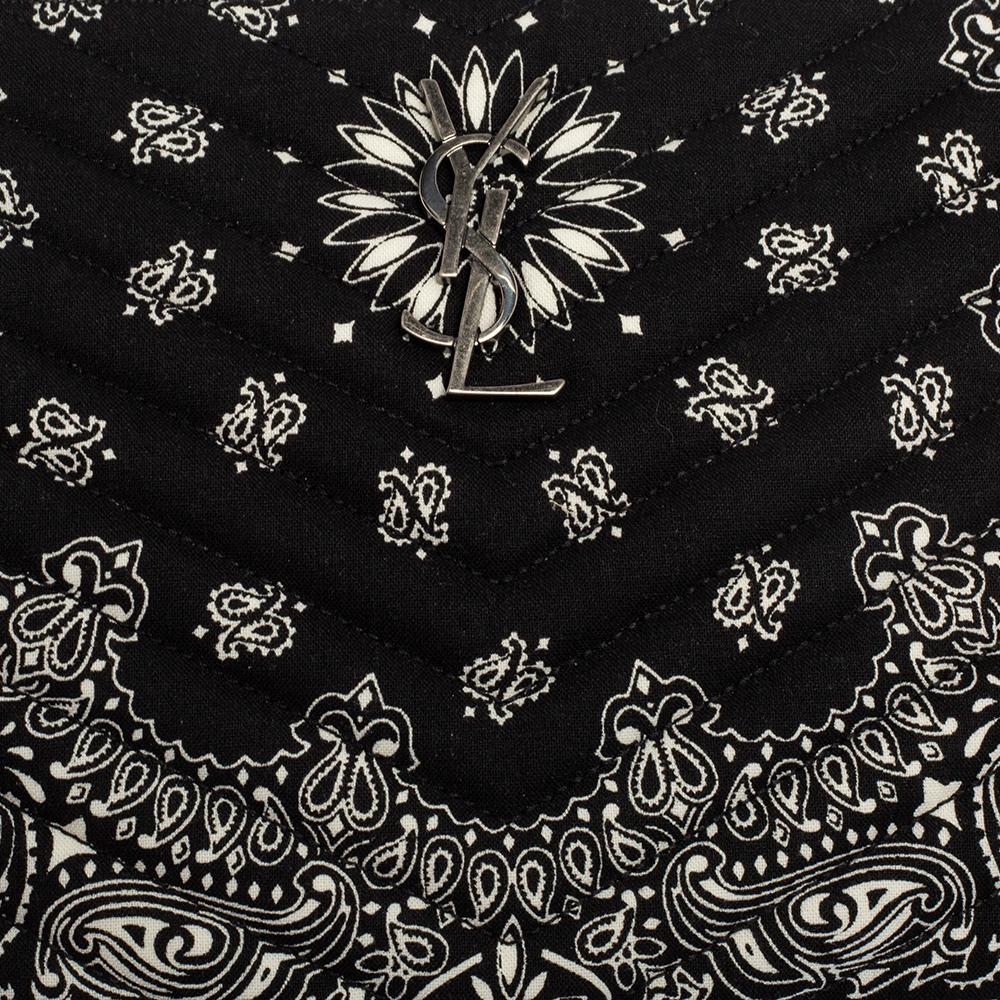 Saint Laurent Black Bandana Print Fabric Monogram Wristlet Pouch In New Condition In Dubai, Al Qouz 2