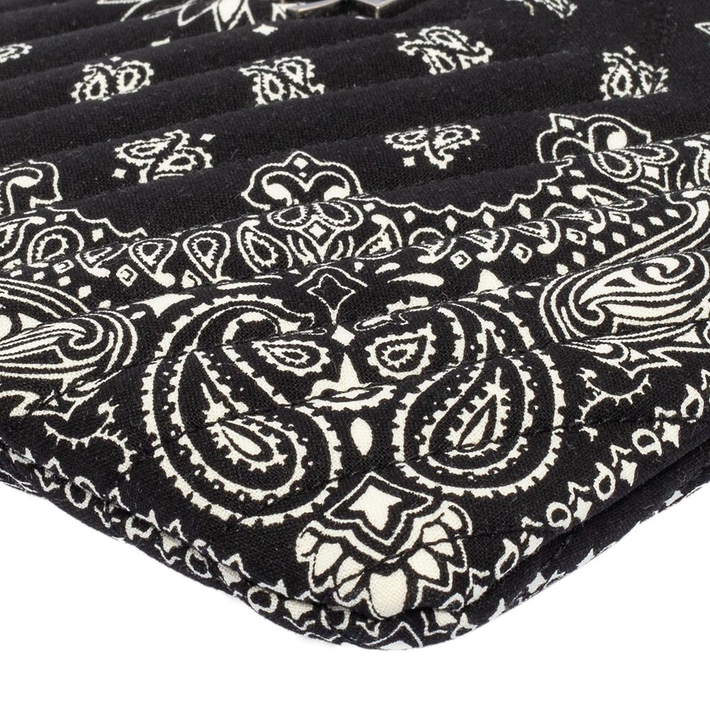 Women's Saint Laurent Black Bandana Print Fabric Monogram Wristlet Pouch