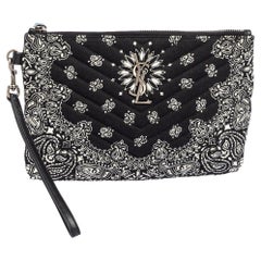 Saint Laurent Black Bandana Print Fabric Monogram Wristlet Pouch