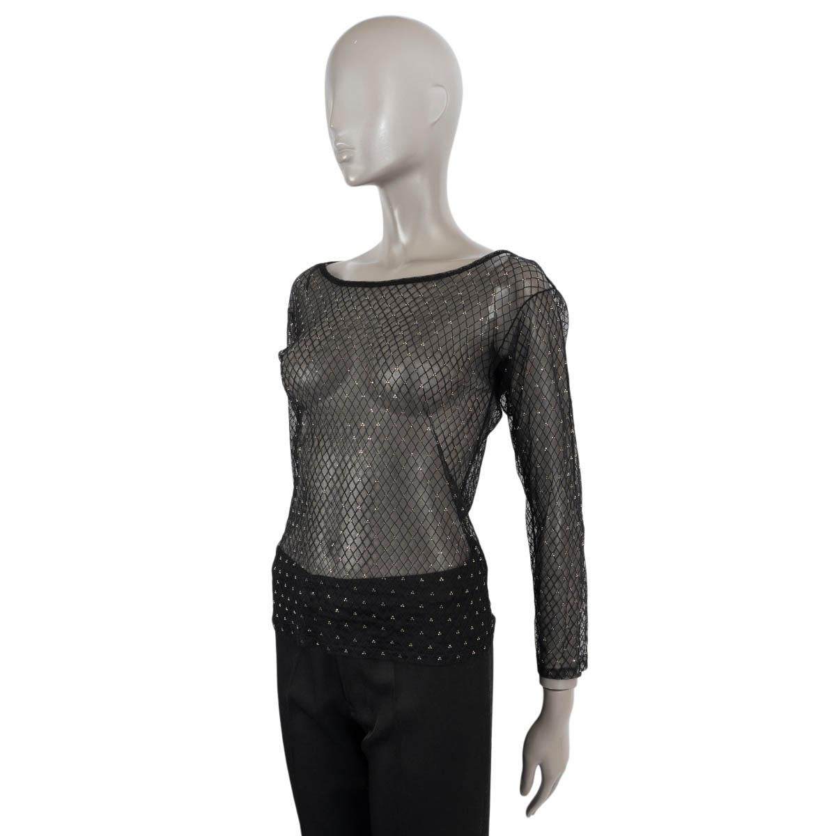 SAINT LAURENT black BEADED SHEER MESH BOAT NECK Top Shirt S In Excellent Condition For Sale In Zürich, CH