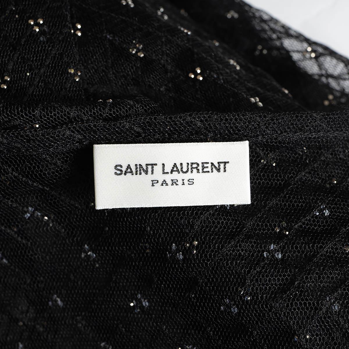 SAINT LAURENT black BEADED SHEER MESH BOAT NECK Top Shirt S For Sale 2