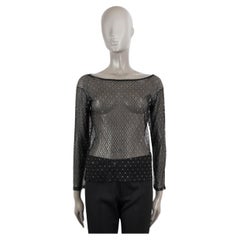 SAINT LAURENT noir BEADED SHEER MESH BOAT NECK Top Shirt S