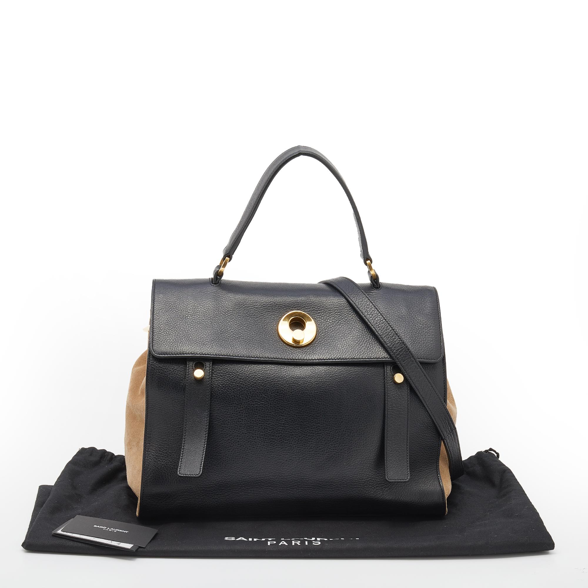 Saint Laurent Black/Beige Leather and Suede Muse Two Top Handle Bag 5