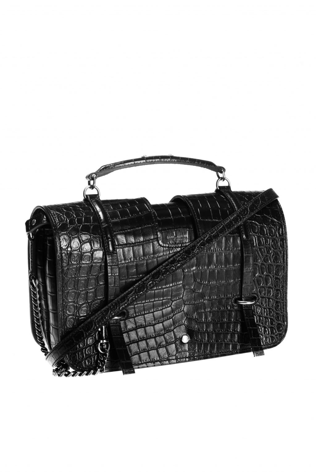 Saint Laurent Black Black Mock Croc Leather 