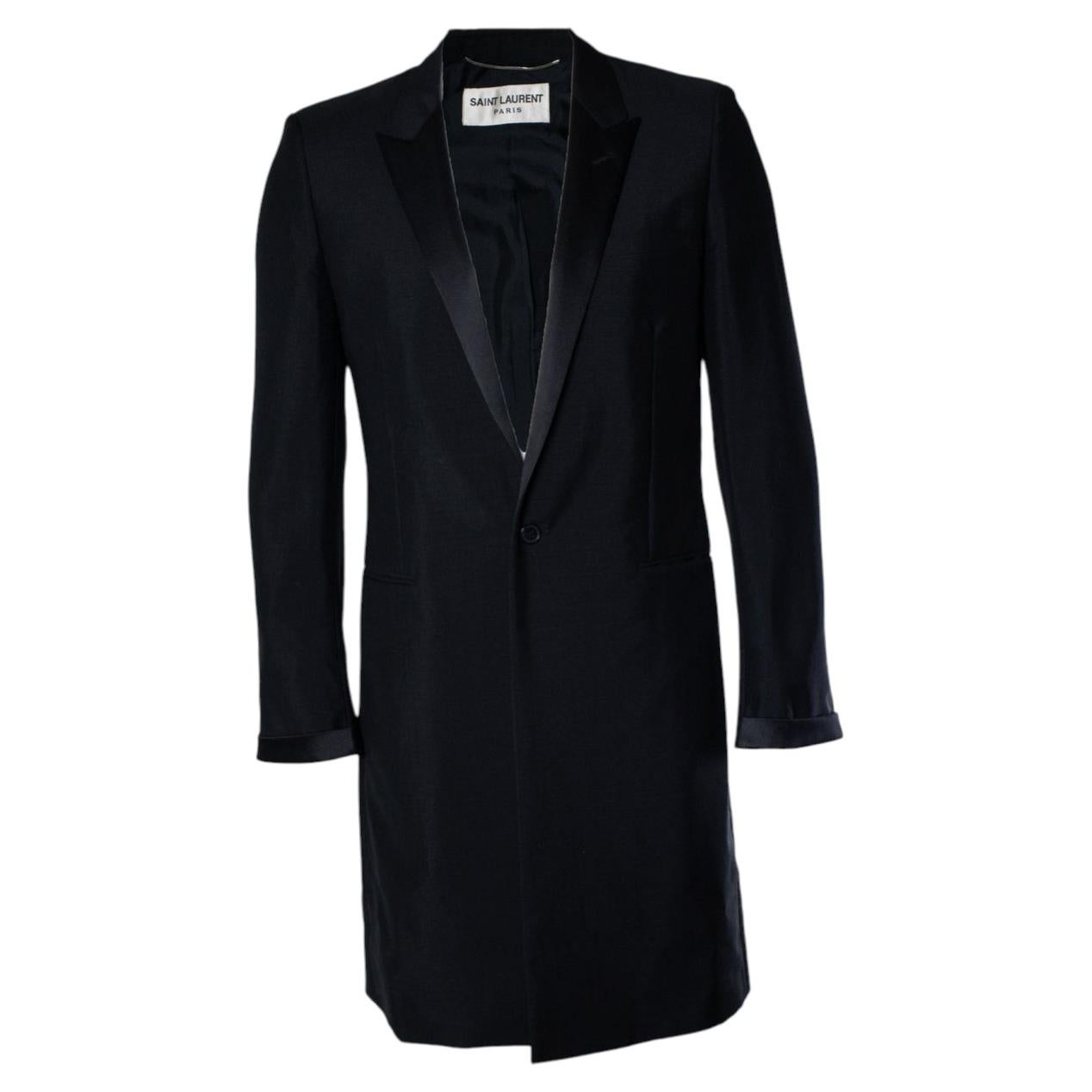 Saint Laurent, black blazer coat with shiny revert