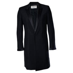 Saint Laurent, cappotto blazer nero con revert lucido