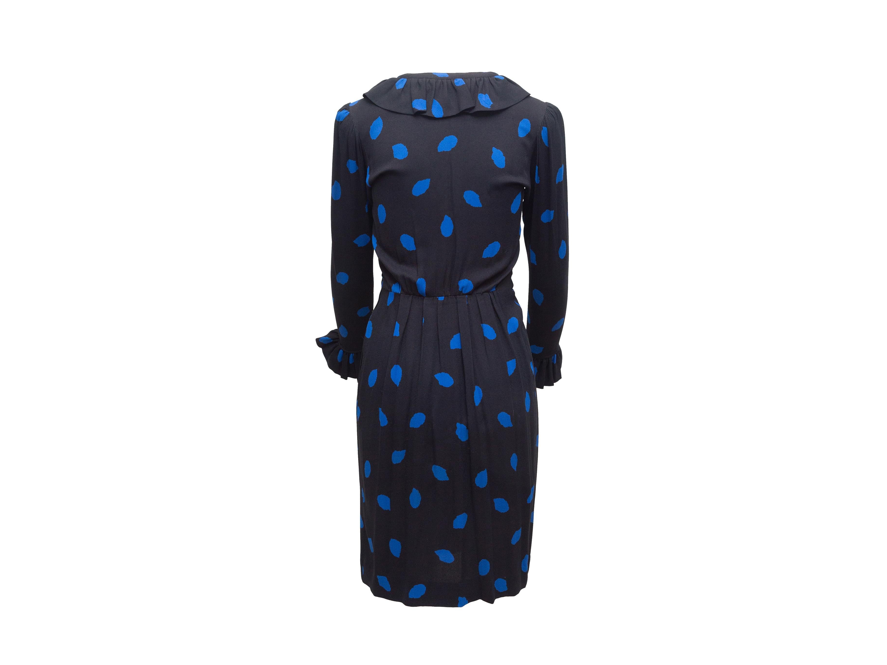Saint Laurent Black & Blue Polka Dot Dress In Good Condition In New York, NY