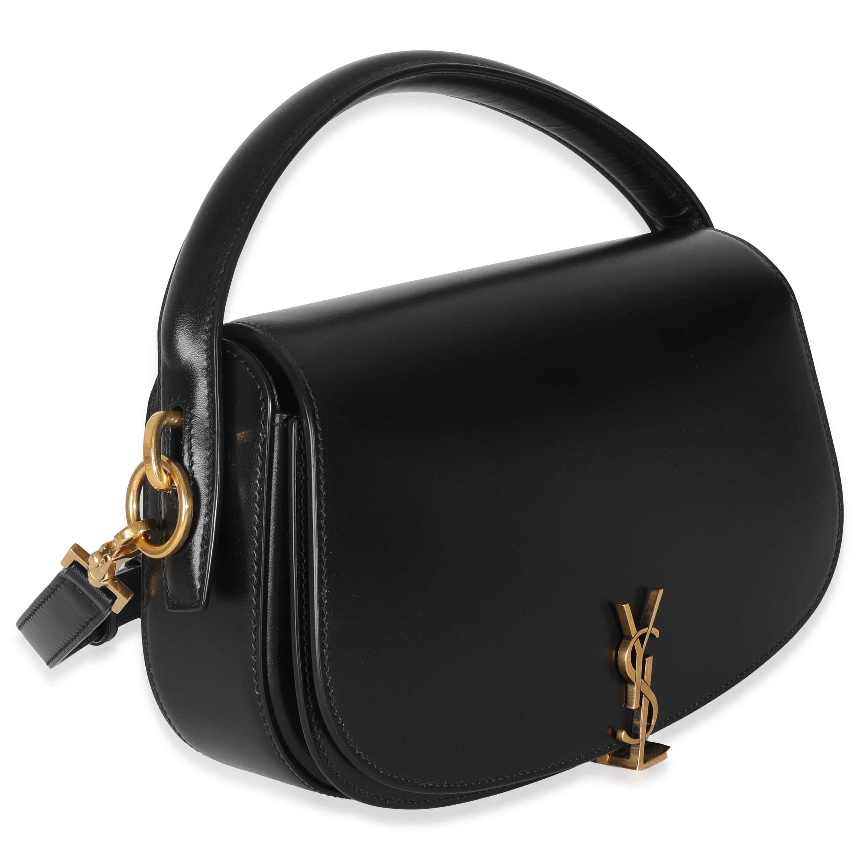 Nero Saint Laurent Borsa a manico superiore Voltaire in pelle di vitello a scatola nera in vendita