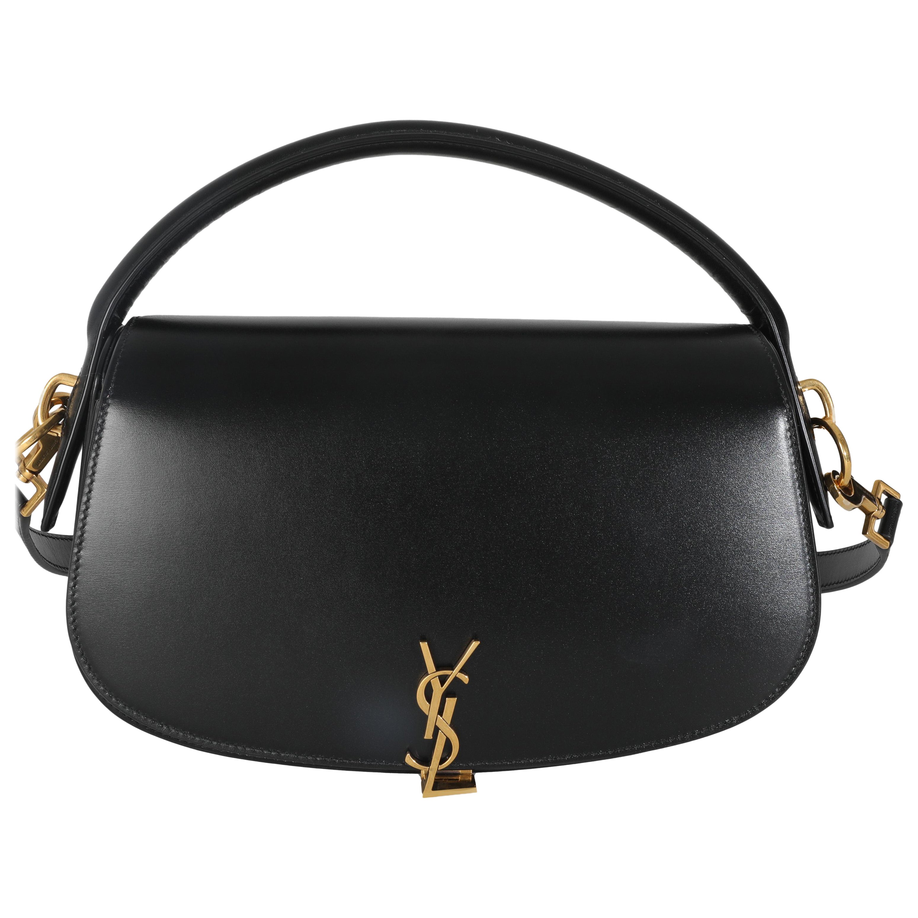 Saint Laurent Borsa a manico superiore Voltaire in pelle di vitello a scatola nera