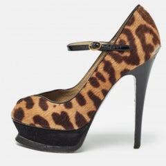 Saint Laurent Pumps con stampa animale in pelo di vitello nero/marrone misura 36