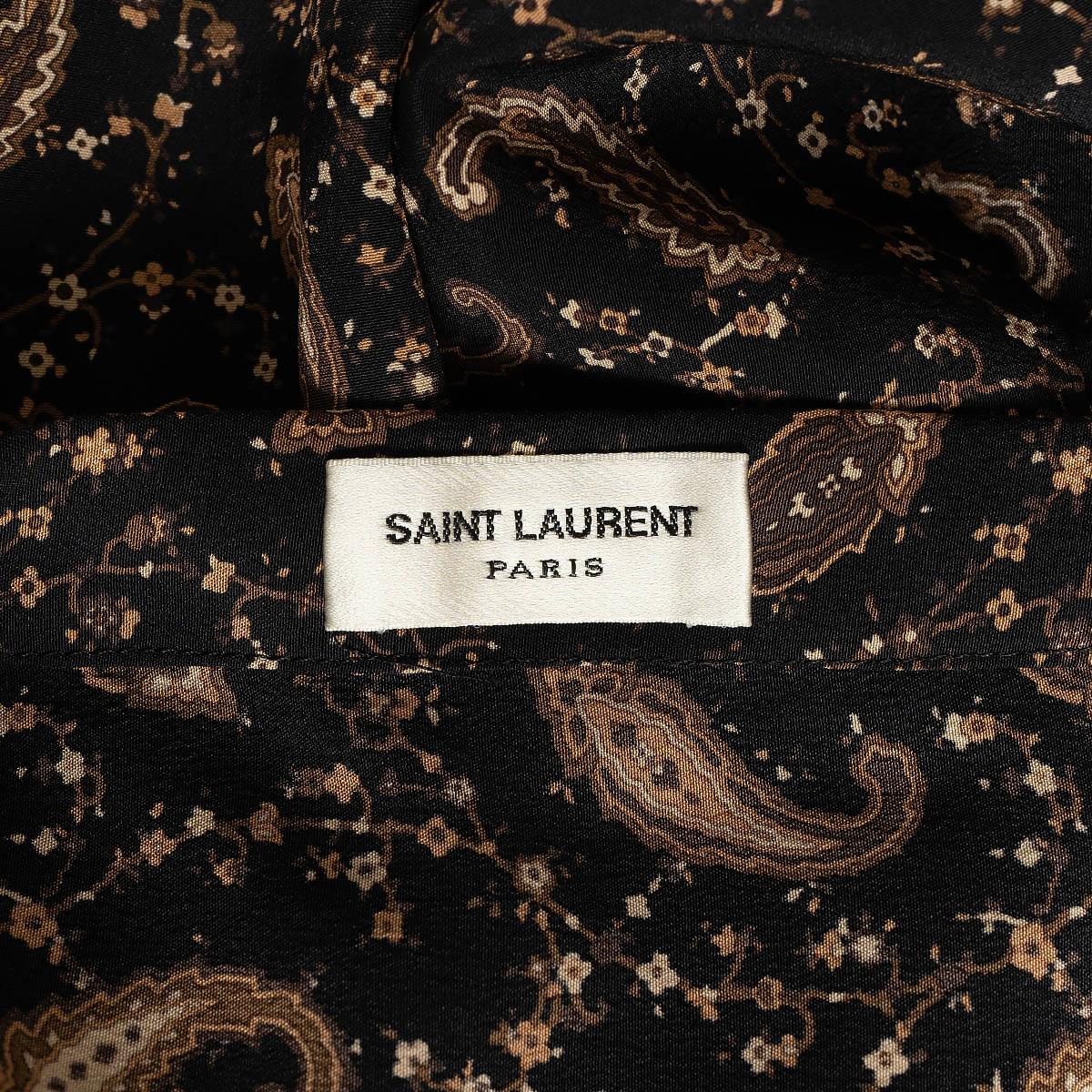 SAINT LAURENT black & brown silk 2016 RUFFLED PAISLEY CREPE Shirt 38 S For Sale 3